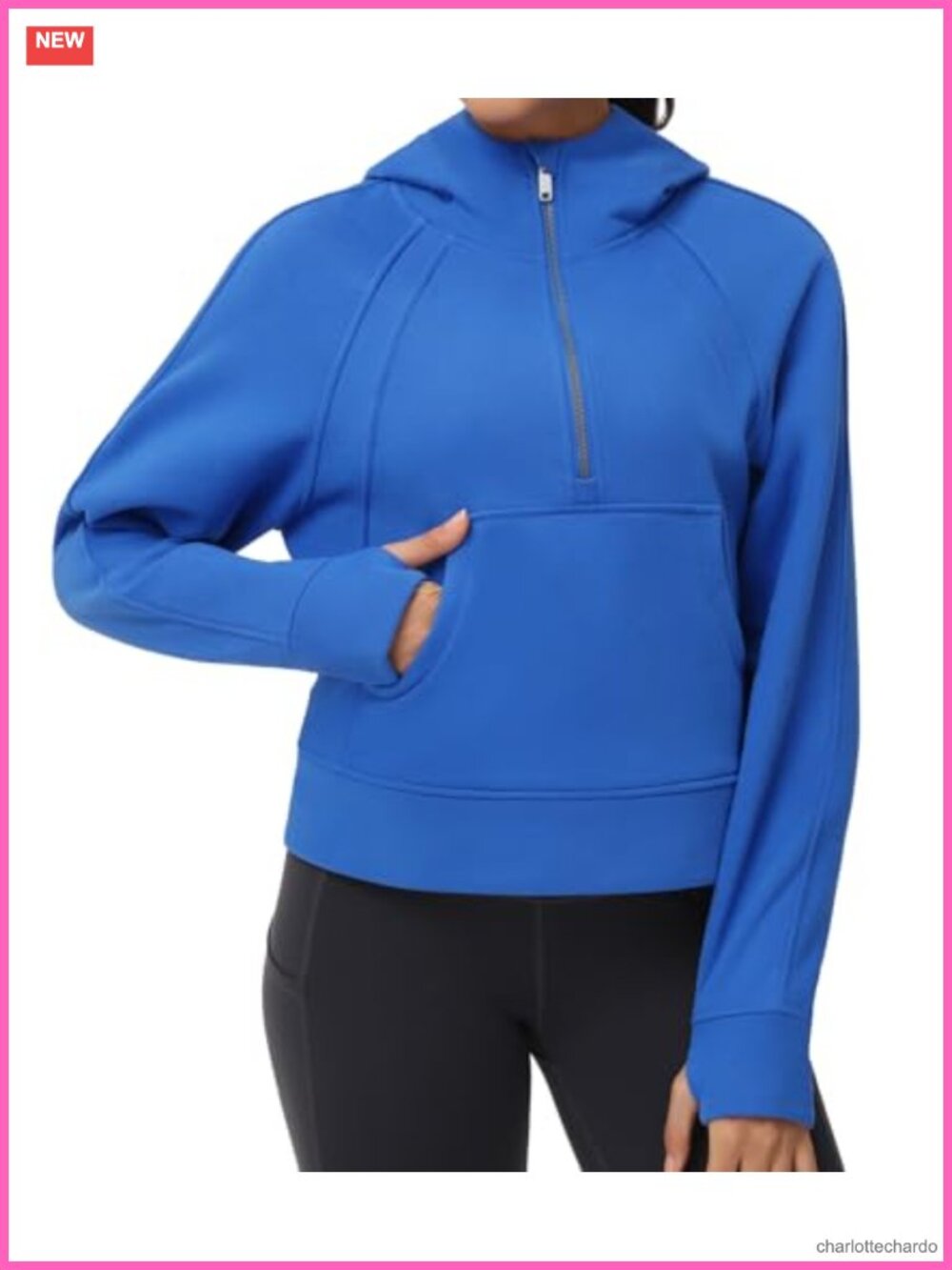Women's Fleece Lined Crop Hoodie - Half Zip Pullover with Thumb Holes